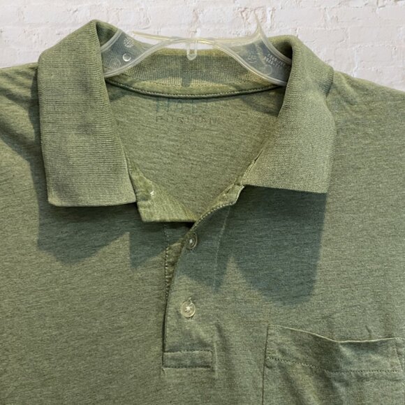 Polo Shirt, Large Man, Solid Olive Green, Breast Pocket, Button Down - Picture 3 of 8